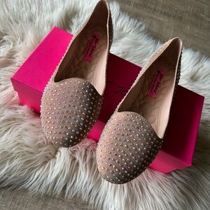 Betsey Johnson Bali rhinestone loafers womens 7.5 blush pink leather shoes new